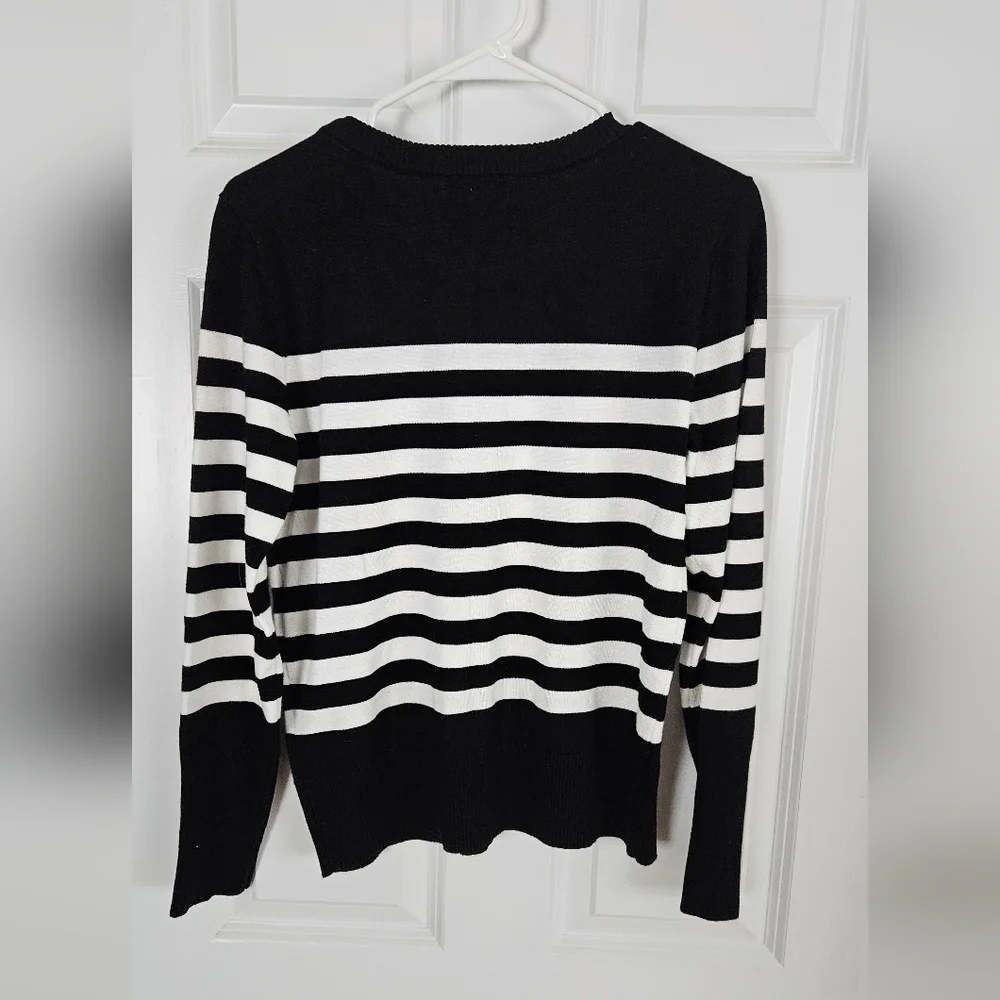 Karl Lagerfeld Black & White Striped Sweater With Gold Embellishments - Picture 5 of 5